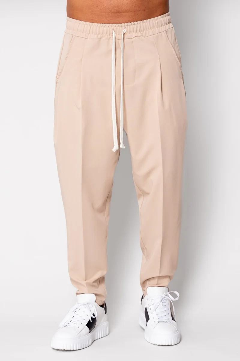 Pantalon lung larg cu snur Beige