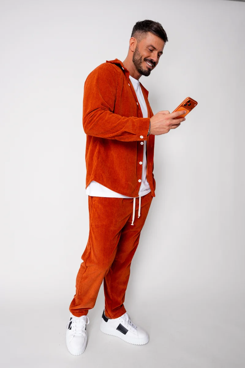 Set Camasa si Pantalon Lung drept din reiat Orange