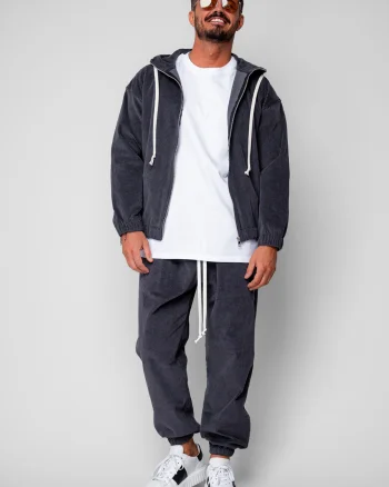Set Hanorac cu fermoar si Pantalon Lung din reiat Corduroy Grey Anthracite