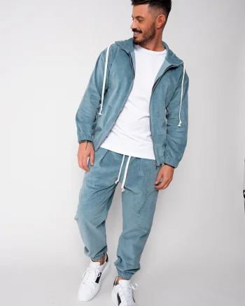 Set Hanorac cu fermoar si Pantalon Lung din reiat Corduroy Storm Blue