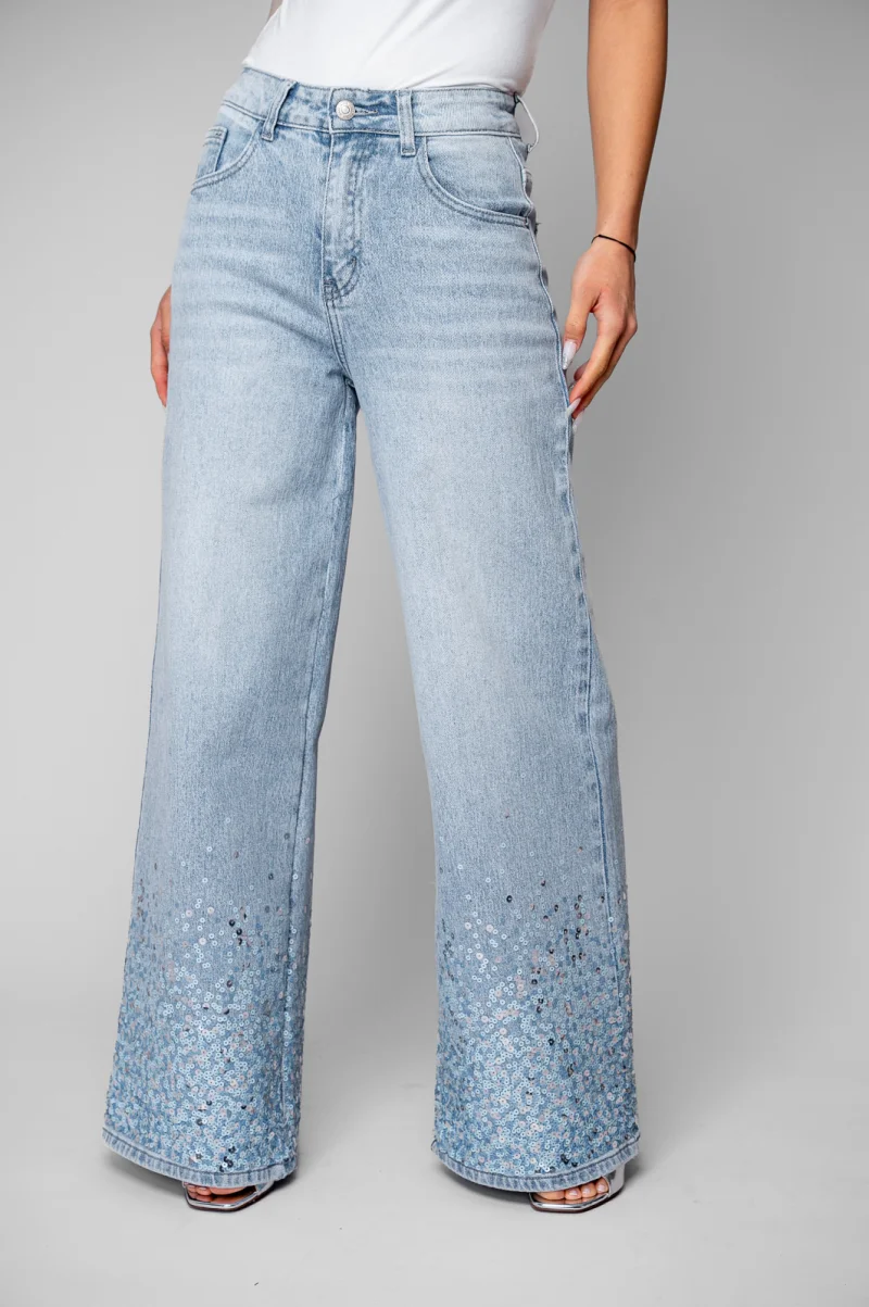 Blugi lungi cu paiete Light Blue