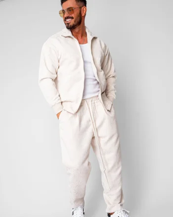 Set Jacheta cu fermoar si Pantalon lung drept Beige