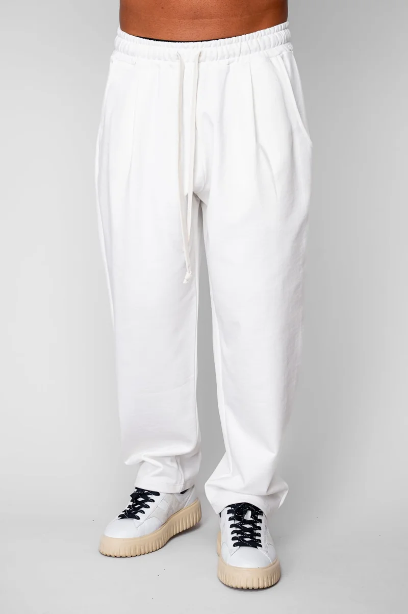 Pantaloni lung drept Oversized din 100% Bumbac - 400gr mp Premium Edition Off White