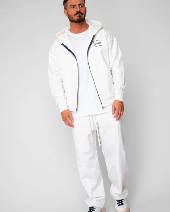 Set Oversized Hanorac cu fermoar si pantalon Baloon fit din 100% Bumbac - 400gr mp Premium Edition Off White