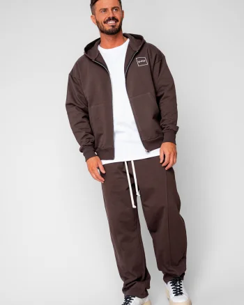 Set Oversized Hanorac cu fermoar si pantalon Baloon fit din 100% Bumbac - 400gr mp Premium Edition Brown