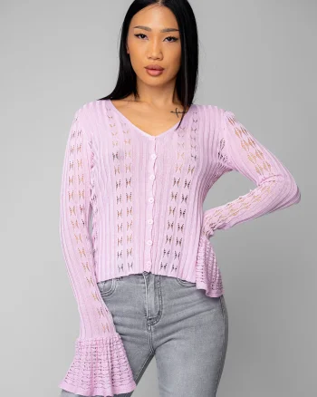 Bluza tricotata cu maneci evazate Pink
