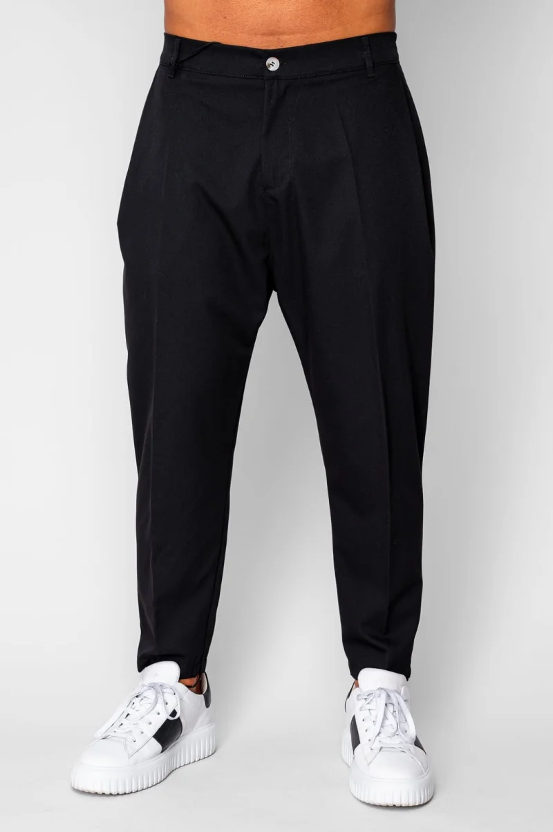 Pantalon lung cu elastic si nasture Black