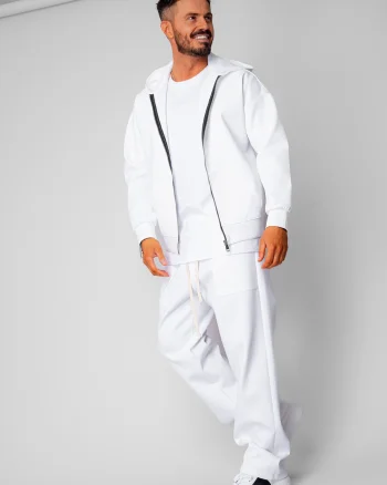 Set Loren Jacheta cu fermoar si Pantalon lung White