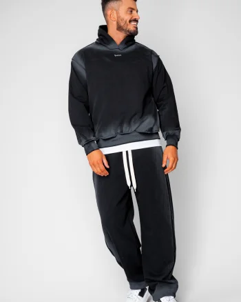 Set hanorac si pantalon cu cusaturi exterioare Black Prespalat