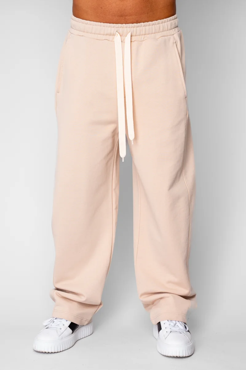 Pantaloni lung drept Oversized din 100% Bumbac Beige