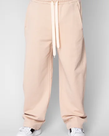 Pantaloni lung drept Oversized din 100% Bumbac Beige