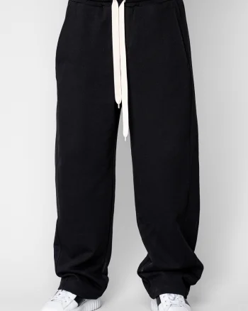 Pantaloni lung drept Oversized din 100% Bumbac Black