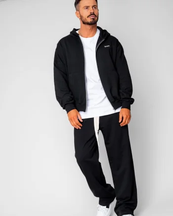 Set hanorac cu fermoar si pantalon drept din 100% Bumbac Black