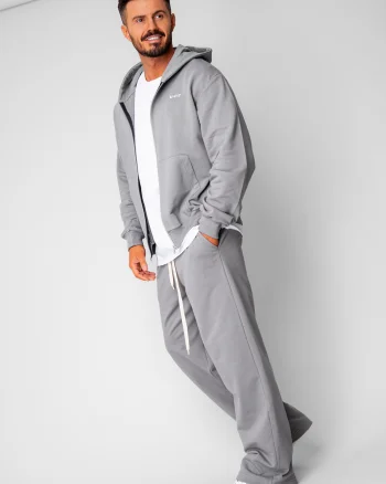 Set hanorac cu fermoar si pantalon drept din 100% Bumbac Grey