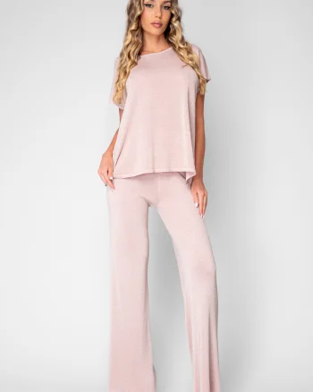 Set Tricou tricotat fin si Pantalon lung Rose Silver