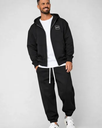 Set Oversized Hanorac cu fermoar si pantalon Baggy din 100% Bumbac - 400gr mp Premium Edition Black