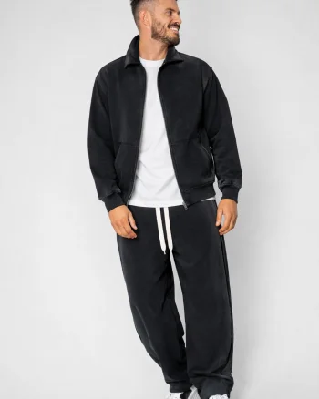 Set Jacheta cu fermoar si pantalon cu cusaturi exterioare Black Prespalat