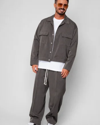 Set Jacheta cu buzunare si pantalon lung Brown