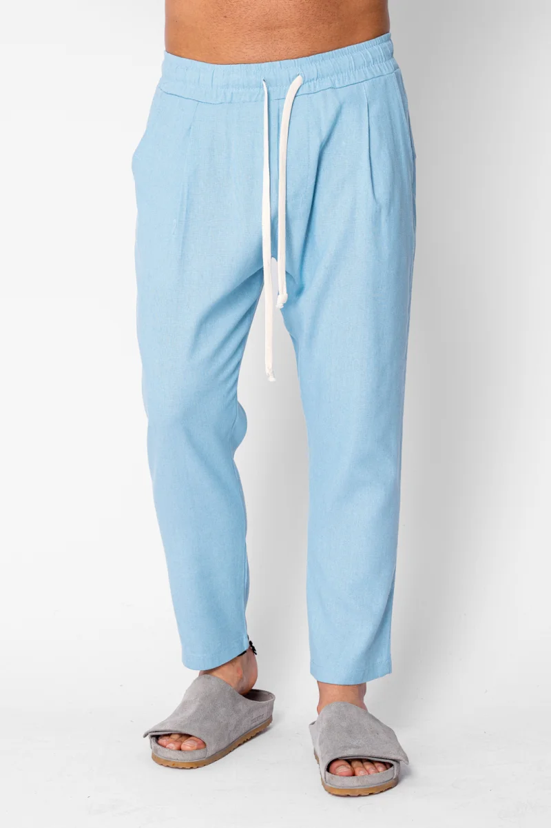 Pantaloni lung din IN cu snur usor conic Blue