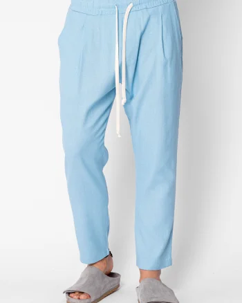 Pantaloni lung din IN cu snur usor conic Blue