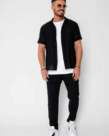 Set Tricotat Camasa maneca scurta si Pantaloni lungi Black