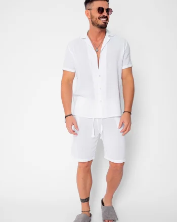 Set Tricotat Camasa maneca scurta si Pantaloni scurti White
