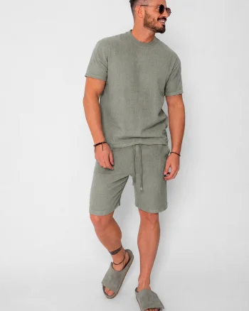 Set Tricotat Tricou si Pantaloni scurti Dark Olive