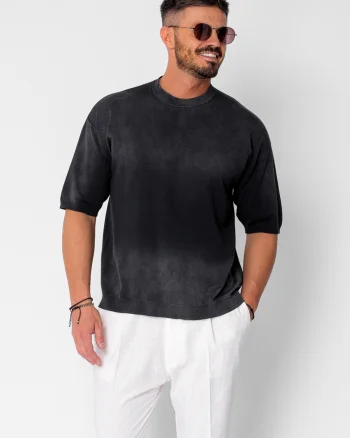 Bluza subtire tricotata maneca scurta Black