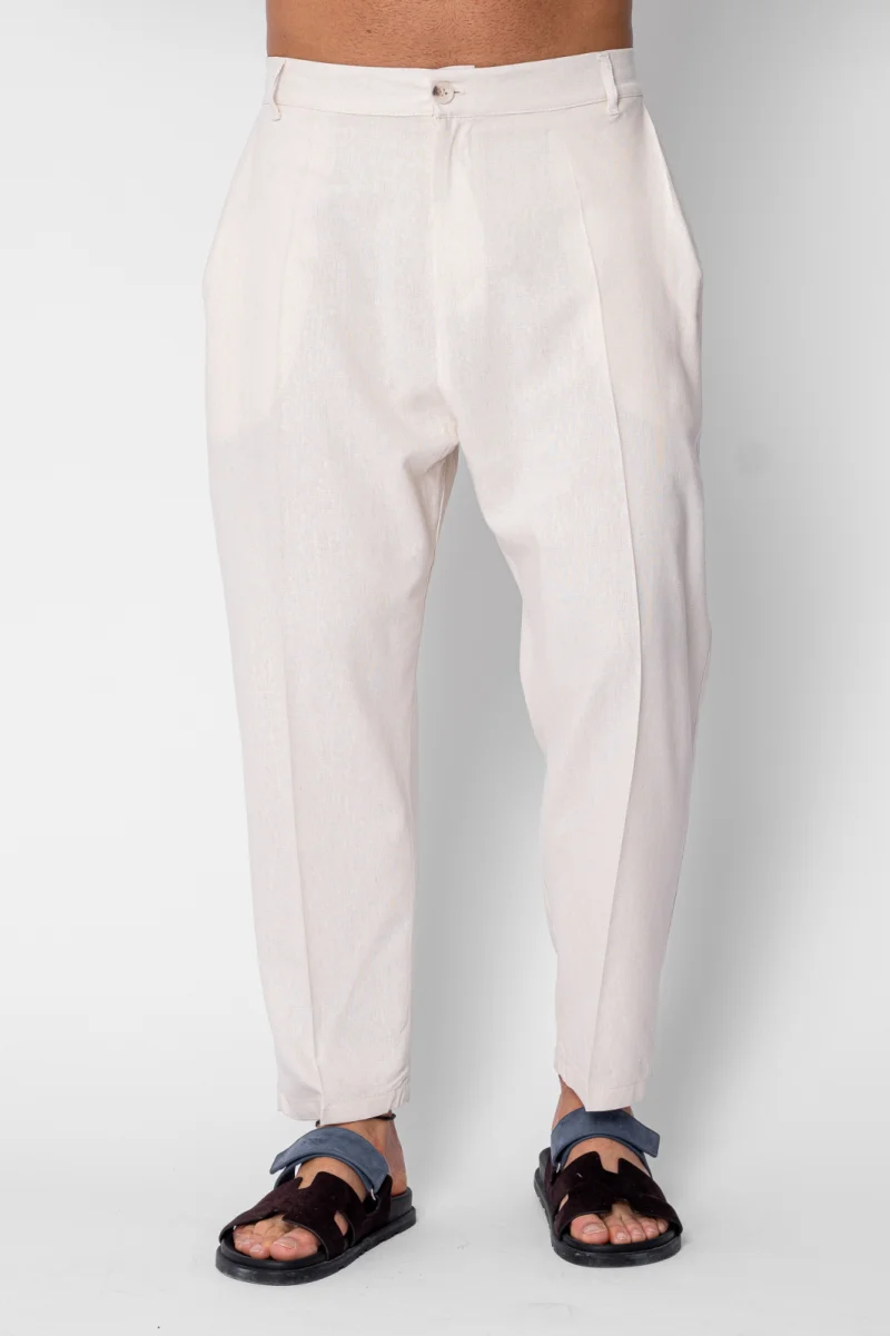 Pantaloni lung din IN cu nasture Cream
