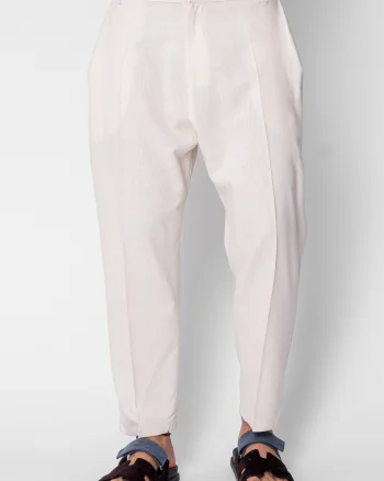 Pantaloni lung din IN cu nasture Cream