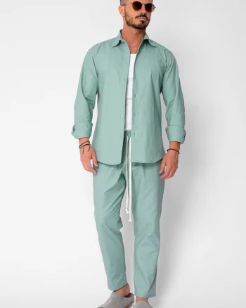 Set Lino Long camasa si pantalon lung din In Premium Edition Olive