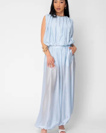 Set Jasmine top si pantaloni bufanti lungi Light Blue