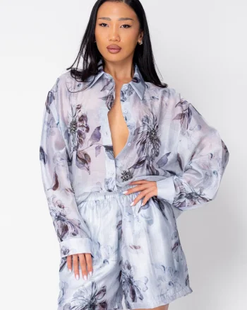 Set Camasa maneca lunga si pantalon scurt Blue Grey