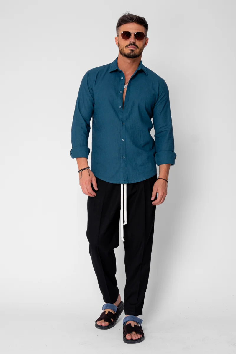 Pantaloni lung larg din IN cu buzunare Black