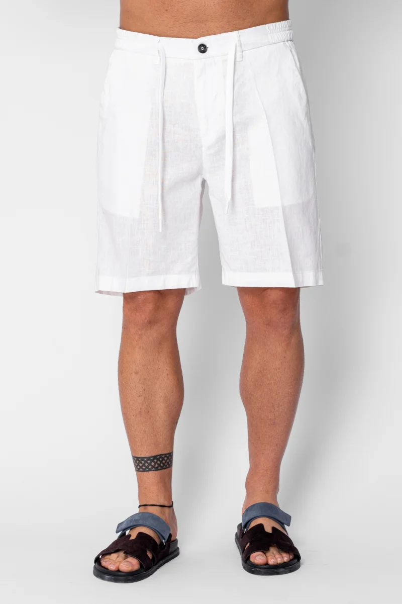 Pantaloni scurti din IN cu nasture si snur Premium Edition White