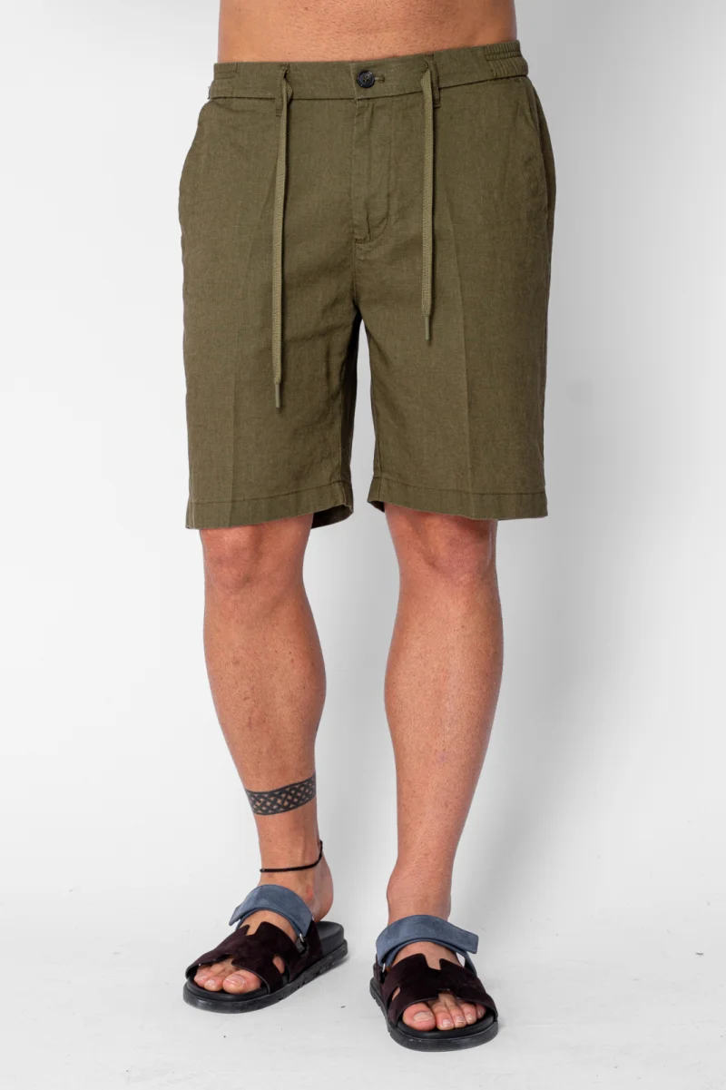 Pantaloni scurti din IN cu nasture si snur Premium Edition Dark Green