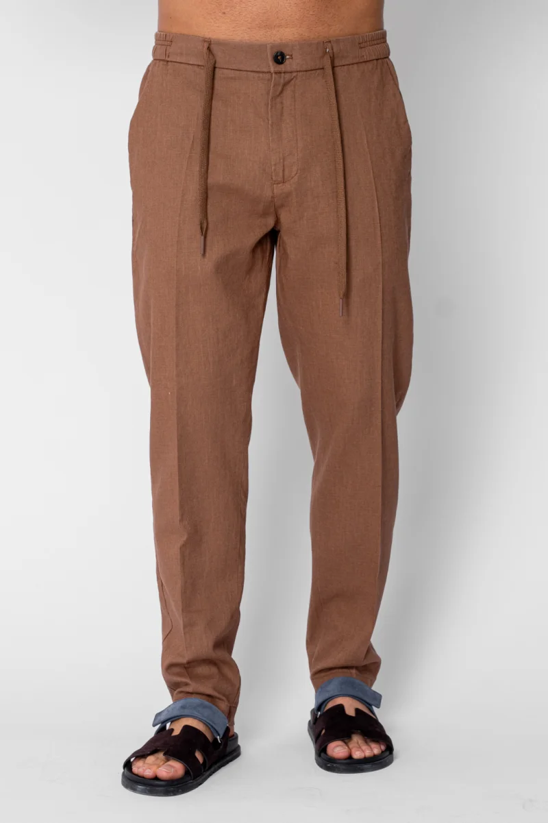 Pantaloni lung din IN cu nasture si snur Premium Edition Brown