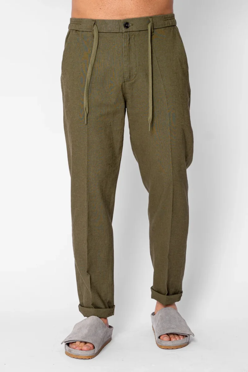 Pantaloni lung din IN cu nasture si snur Premium Edition Dark Green