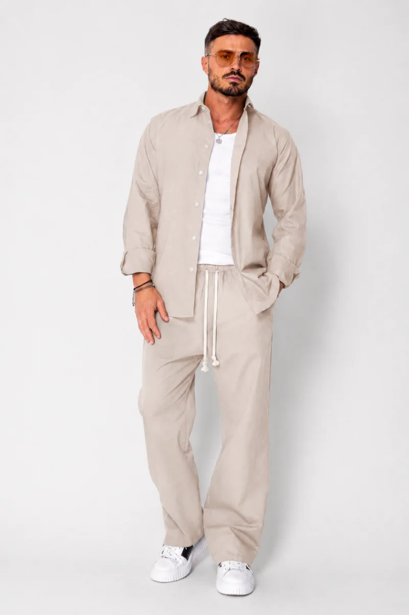 Set Lino Oversized camasa si pantalon din In Premium Edition Beige