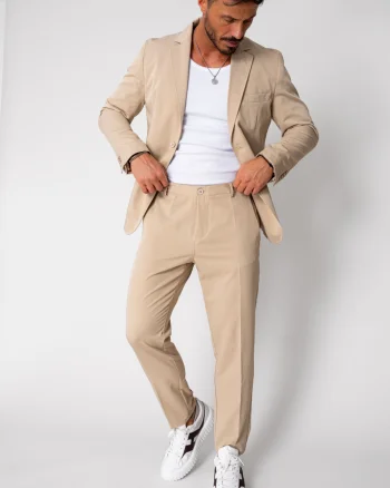 Costum sacou si pantalon lung Beige