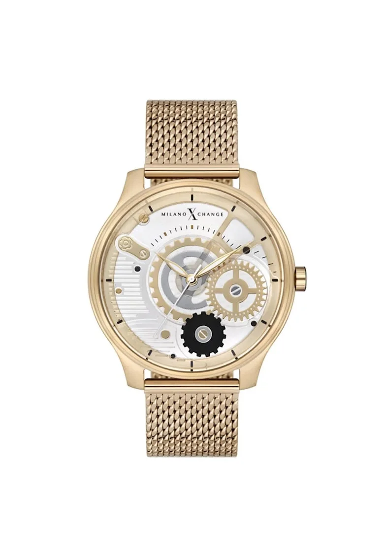 Ceas barbatesc  MEX3186, 44mm, culoare aurie, curea din otel, mecanism quartz