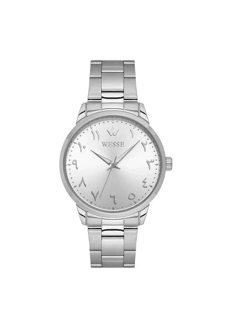 Ceas barbatesc  41-46 mm, carcasa din otel, curea din otel, gri, mecanism quartz, rezistenta la apa 5 ATM