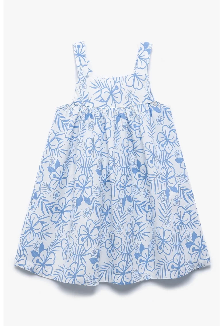 Rochie lejera cu bretele si model floral, Alb/Albastru deschis
