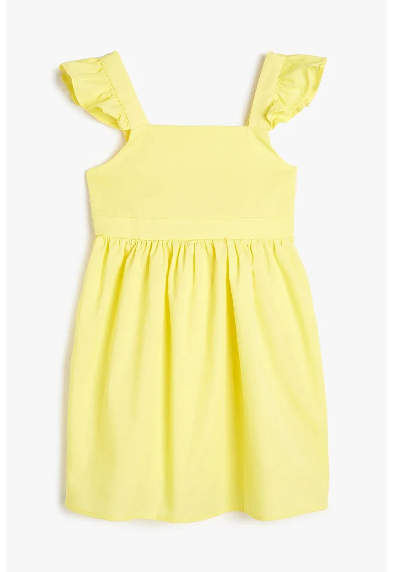 Rochie din bumbac cu detalii cu volane, fara maneci, Galben