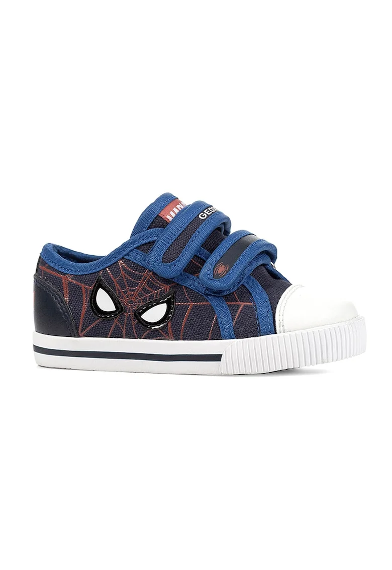 Tenisi cu velcro si imprimeu Spiderman, Alb/Albastru/Bleumarin
