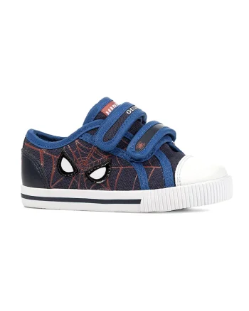 Tenisi cu velcro si imprimeu Spiderman, Alb/Albastru/Bleumarin