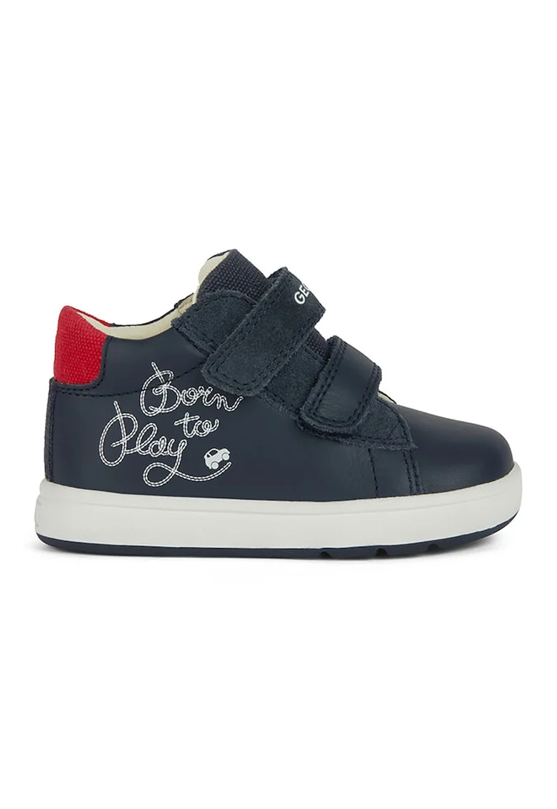Pantofi sport cu inchidere velcro, piele si piele intoarsa, Rosu/Bleumarin
