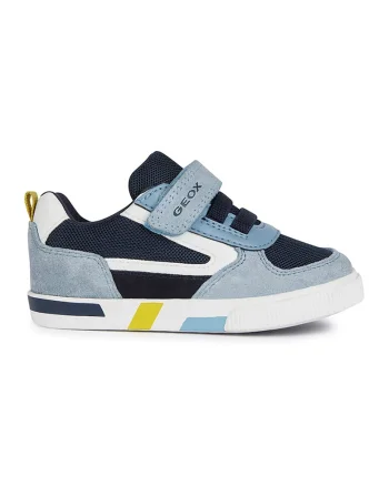 Pantofi sport cu inchidere velcro si detalii din piele intoarsa, Alb/Albastru