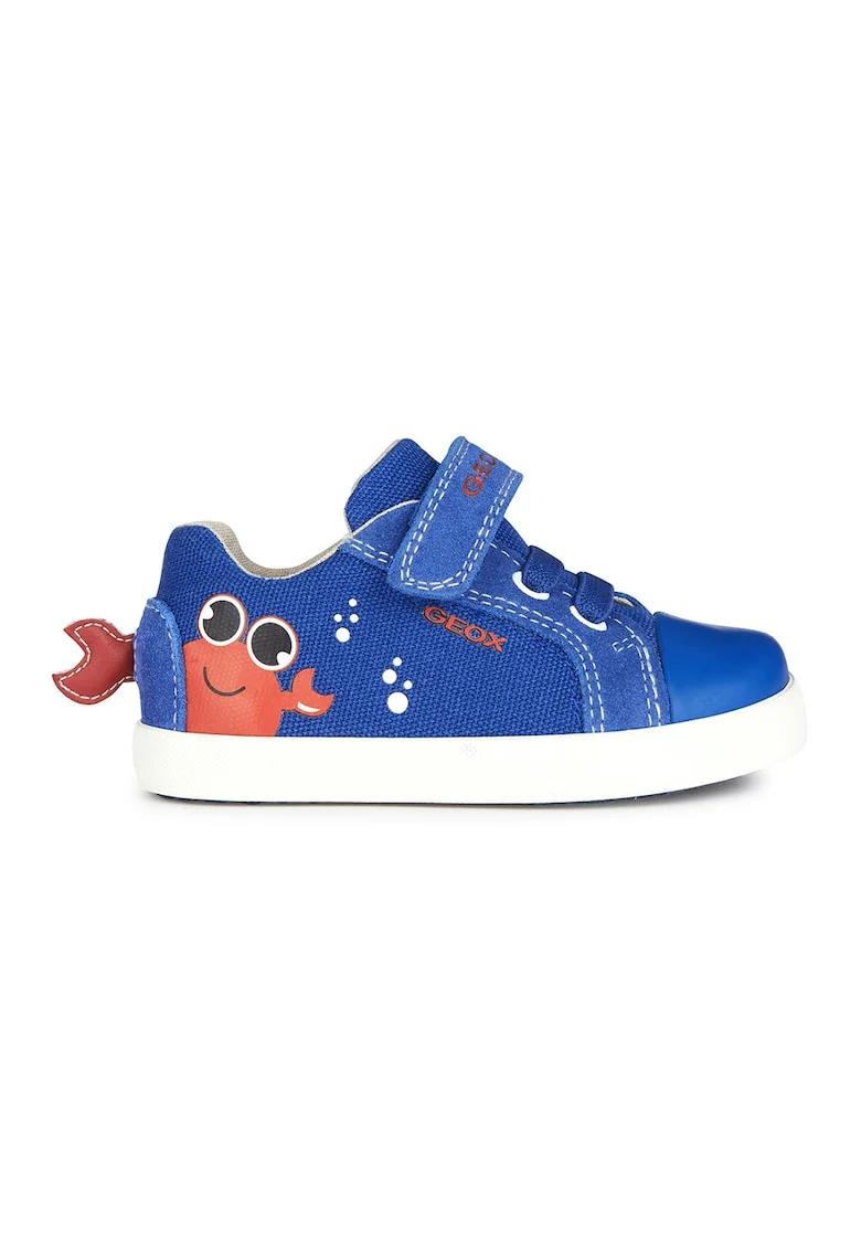 Tenisi cu insertii de piele intoarsa si velcro, Coral/Albastru royal