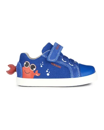 Tenisi cu insertii de piele intoarsa si velcro, Coral/Albastru royal